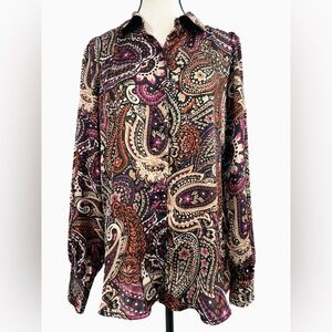 HAVER Silky Paisley Button-Up Blouse | M